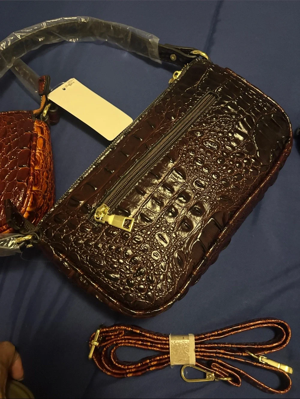 Croc-Embossed Faux Leather Crossbody Handbag, Bag, Purse Brown or Coffee